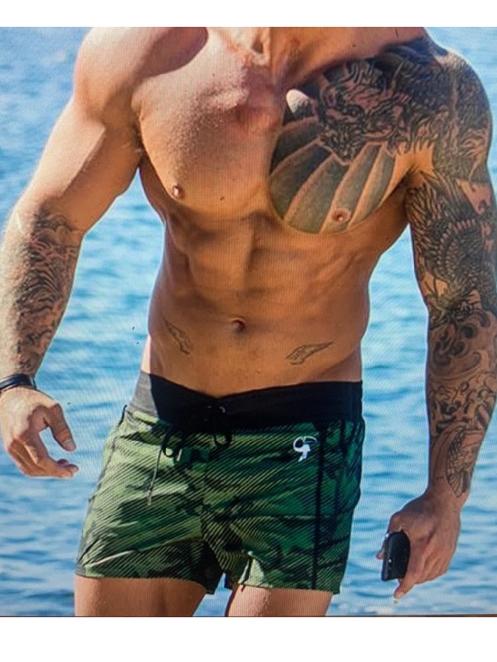 Tucann Striped Camo Swim Trunks Green Camo - Picture 4 of 13